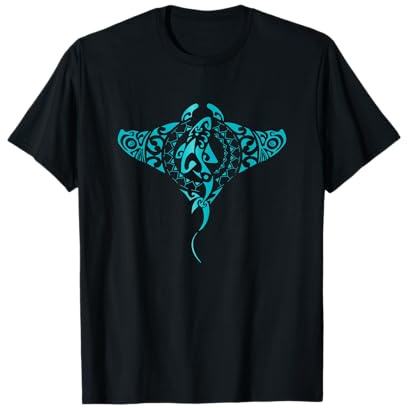 Chemise hawaïenne hawaïenne tribale Raie Manta Amoureux de requins T-Shirt