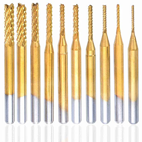 Treki 10Pcs Jeu de Tige 3MM(1/8) CNC Titane Fraise Rotatives Gravure en Bout au Carbure de Tungstène pour CNC Fraises Rotatives Bavures Tool (0.8-3.175MM Dia)
