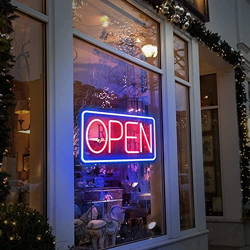 SOLIDEE LED OPEN Neon Schild Angetrieben durch USB Neon sign mit dimmbaren Schaltern Leuchtreklame für dekorative Party Bar Pub Hotel Shop Café Restaurant Spielzimmer Zeichen（Blau Rot）