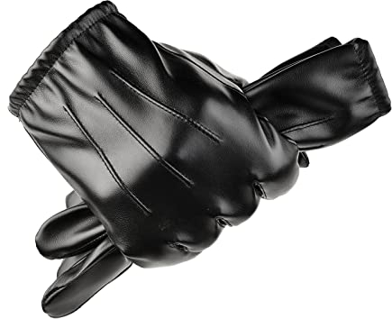 YAMEIZE Schwarze Leder Handschuhe Mittens für - Damen Herren Winter Touchscreen Warme Handschuhe Driving Shopping im Freien