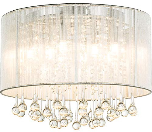 LED Deckenleuchte Kristall Kristall Deko Wohnzimmer LED Deckenlampe mit Kristall, Seide klar, 8x G9 3W 280Lm warmweiß, DxH 40x29 cm