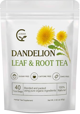 GORNVB Organic Dandelion Leaf & Root Tea, Supports Kidney Function and Healthy Digestion, Caffeine Free, 40 Tea Bags