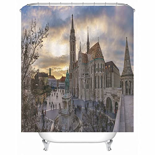 Whoiy Shower Curtains Polyester, Duschrollo Um Die Ecke 165X180cm Bath Curtains Antike Architektur Beige Waschbar Wasserdicht