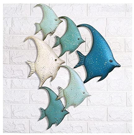 OLOTU Wanddeko Metall-Retro-Wanddekoration, 3D, handgefertigte Wandkunst, Fischschwarm, hängende schmiedeeiserne Fisch-Realistische Wandkunst-Skulptur Geschenke