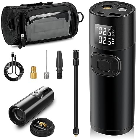 Bomba de aire eléctrica, con bolsa de almacenamiento, 150 psi, bomba de aire eléctrica inalámbrica con manómetro/LCD digital Mini compresor para bicicleta, moto, coche, pelotas