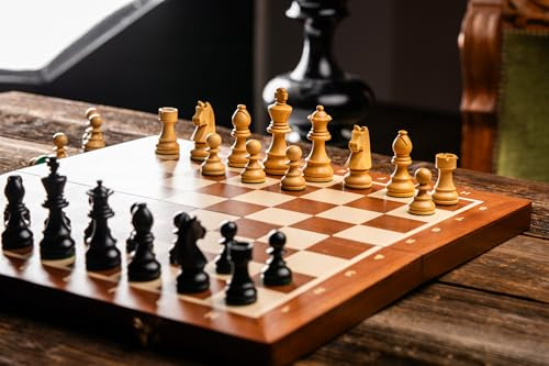 Sunrise Schach & Spiele | Turnierschach German Staunton [zu ebonisiert]| Größe Nr. 5 | Deutschindische Figuren 3,5 Zoll ebonisiert | Fide-Anforderungen erfüllen | Gehäusegehäuse mit Schlitzen