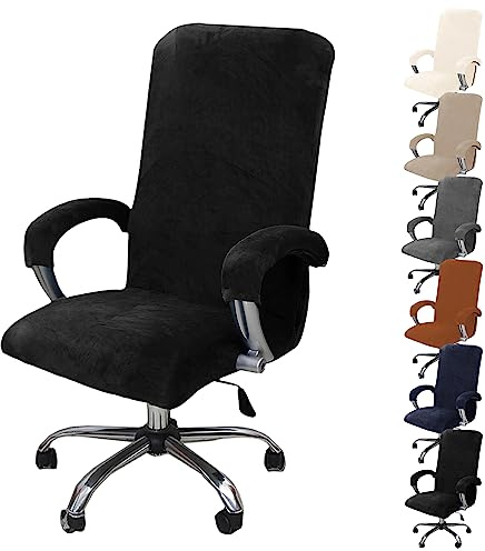 KCCRHIN Funda para Silla De Escritorio De Ordenador Juego 1/2/4/6 Funda Terciopelo para Silla De Oficina con Reposabrazos Cubierta para Silla Giratoria De Respaldo Alto Cubre Silla,Black 1pcs,XL