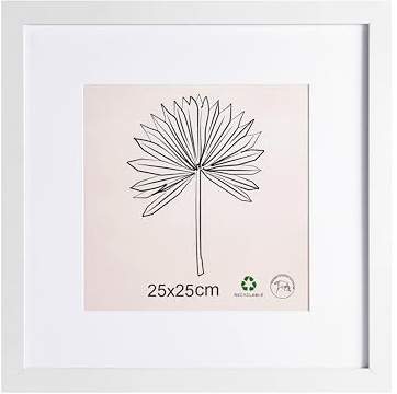 LYYYYX Marco de foto 25x25cm madera blanco, paspartú,vidrio acrílico,pack 1 | Marco ligero con vidrio acrílico antirreflejo y paspartú para fotos de 15x15 cm, ideal para puzzles, pósters y collages.