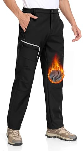 MoFiz Pantalon Randonnée Homme Softshell Chaud Pantalon de Ski Chasse Doublé Polaire Imperméable Hiver Pantalon de Travail avec Poches Zippées