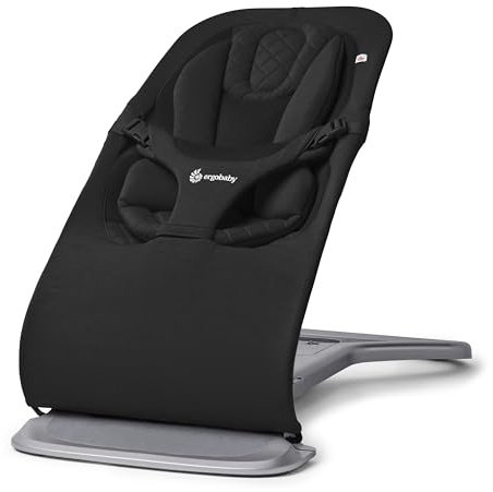 Ergobaby 3in1 Evolve Bouncer, Ergonomische Babywippe für Neugeborene ab Geburt bis Kleinkind, Babyschaukel mit Neugeborenen-Einsatz (2,5kg-13,2kg), Onyx Schwarz