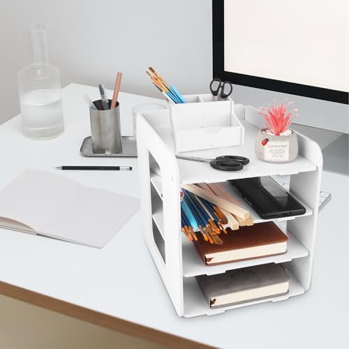 YOUNTHYE 2 Stück Briefablage A4 Ablage Schreibtisch Ablagefächer Stapelbar Ablage Schreibtisch-Organizer 4-Tier Stapelbar Briefablage A4 Dokumentenablage für Zuhause, Schule