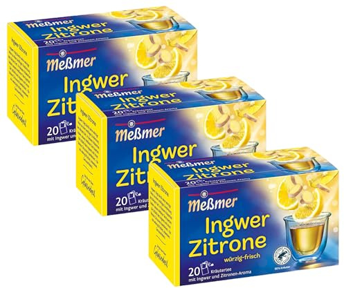Meßmer Ingwer-Zitrone | 20 Teebeutel | Vegan | Glutenfrei | Laktosefrei (Packung mit 3)