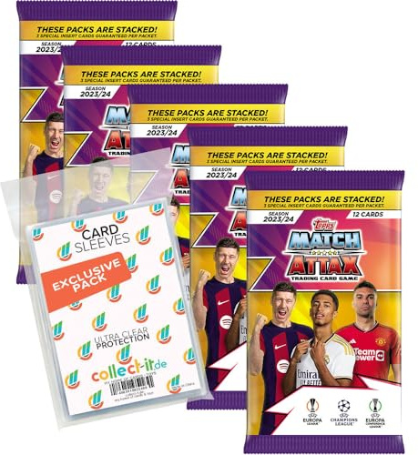 Bundle mit Champions League 2023/24 - Trading Cards - 5 Booster + Exklusive Collect-it Hüllen