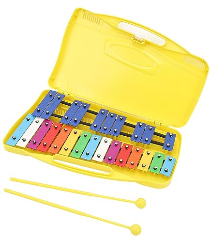Strumento a Percussione Professionale Xilofono con Piastra in Alluminio da 25 Note con 2 Tasti Colorati