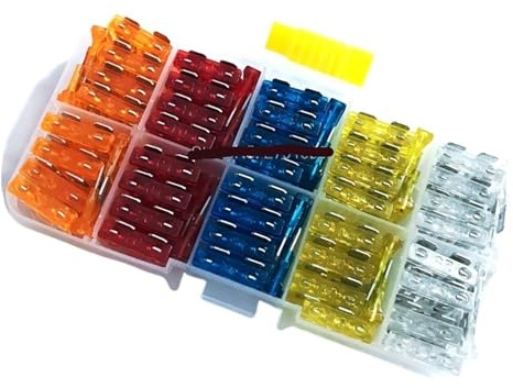 10 Stück mittelgroße Auto-Sicherungen, 5 A, 10 A, 15 A, 20 A, 25 A, Ampere, Kunststoffbox mit Clip-Sortiment, Auto-Flachsicherungs-Set, Fahrzeug-LKW-Auto-Sicherung