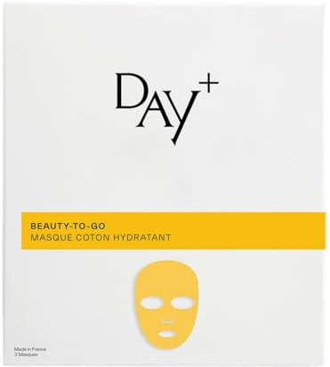 DAY+ | Feuchtigkeitsspendende Baumwollmaske | Löst Durst & spendet der Haut tiefgehende Feuchtigkeit, beruhigt sofort, gleicht aus | Extrakt aus weißem Tee, Anone | 98% natürliche | 3 Masken