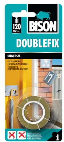 Bison Doublefix Ruban adhésif double face universel ultra résistant 1,5 m x 19 mm
