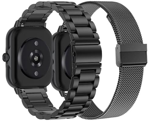 CUNUJIX 2 Stück Ersatz für Amazfit GTR Mini/GTS 4 Mini/GTS 4/GTS 3/GTS 2 Mini/GTS 2e/GTS 2/GTS Ersatzarmband für Amazfit Bip/Bip U Pro/Bip 3 Pro, 135mm bis 205mm, Edelstahl, Ohne Edelstein
