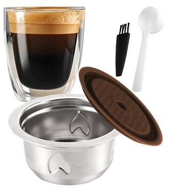 Reusable Coffee Pods (7.77oz/230ml Coffee Cup), Stainless Steel Refillable Coffee Capsules for Vertu Machine, ONLY Compatible with Vertu pop & Vertu next, with 1 Pcs Silicone Lids, Scoop, Brush
