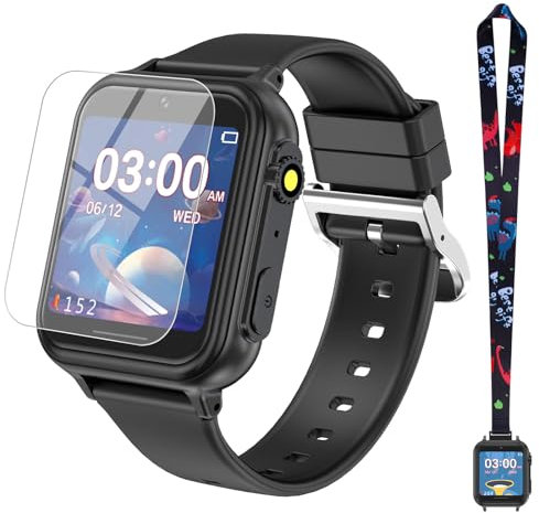 2G Smart Watch for Kids Gift for Girls Ages 4-12 - Includes Screen Protector, 30+ Games, 140 Learning Cards, HD Touch Screen, Camera, Music, Pedometer - Fun & Educational Birthday Gift Idea (Black)