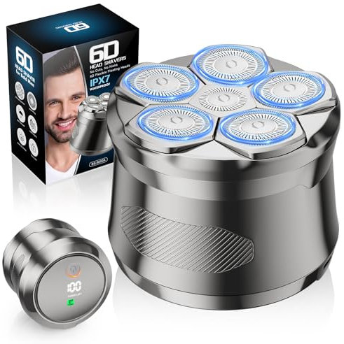 RealPlus 6D Rasoio Elettrico da Uomo con Cassa Magnetica e Protezione IPX7-Utilizzabile per la Barba e il Corpo, Wet & Dry-Con Display LED e Batteria da 1400mAh | Incluso Lama di Ricambio Singola