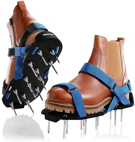 Briliantwerk Lawn Aerator with Adjustable Straps - for Lawn Aeration or as Screed Shoes - Lawn Aerator Shoes as Perfect Aerator Lawn Tool - incl. Two Nail Lengths - Lawn dethatcher - epoxy Shoes