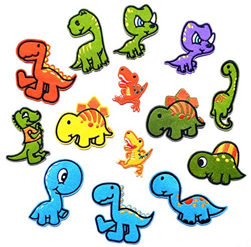 14 bunte Cartoon-Dinosaurier-Applikationen zum Aufnähen und Aufbügeln