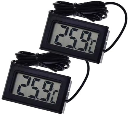 2x Digital Einbau LCD Thermometer mit Fernfühler Außensensor - Temperaturüberwachung Temperatur Zimmerthermometer für Innen Büro Wohnzimmer - für Kühlschrank Gefrierschrank Aquarium | schwarz