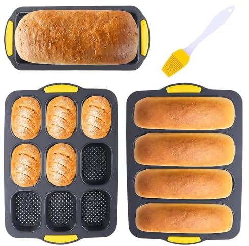 BigKing Lot de 3 moules à baguette - Plaque de cuisson - Avec pinceau à huile - Facile à nettoyer - Revêtement antiadhésif