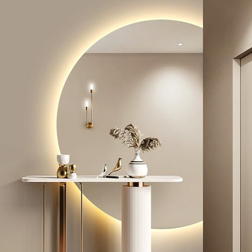 Mirocrafta Specchio da parete a mezzaluna da bagno, grande specchio per il trucco senza cornice, moderno specchio decorativo intelligente, 3 colori dimmerabili, anti-appannamento e a prova di