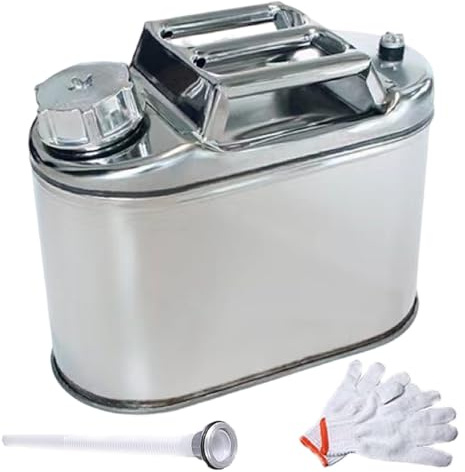 Kraftstoffkanister, 5l Edelstahl Camping Kraftstoffkanister mit Kraftstoffschlauch und Handschuhen, stabiler mit 3 Griffen für Camping, Bootfahren oder Motorrennen Diesel Kraft