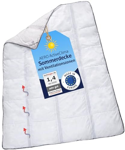 AERO ActiveClima Sommerdecke 140x200 mit innovativer OptiSleep®-Technologie | Luftige Steppdecke mit Ventilationsstreifen und hohe Atmungsaktivität, Perfekt als leichte Sommer-Decke 140 x 200 cm