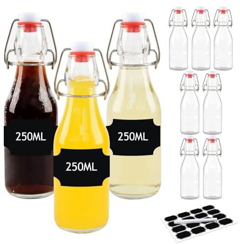DZAEMOSIIE 10 Pack Glass Bottles with Swing Top 250ml, Airtight Preserve Glass Bottles With Lids Flip Top, for Home Brewing, Oil, Kombucha, Vinegar, Beer, Wine, Cider, Soda
