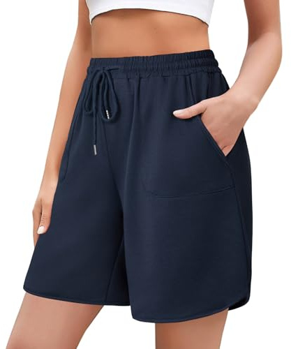 Aottori Shorts Donna Sportivi Pantaloncini Estivi Cotone Pantaloni Corti Palestra Bermuda con Tasche e Coulisse per Corsa Fitness Blu Navy L