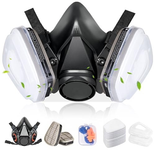 vvuvnem Respirator Mask with Filters, Reusable Respirator Mask for Chemical, Painting, Epoxy Resin, Woodworking