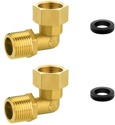 PHMING 2 Piezas Codo 90° Latón, 1/2 IG/AG Ángulo de Latón con Arandelas | Accesorios de Rosca Macho y Hembra de 1/2, con Tuerca Giratoria de 360 Grados, para Drenaje de Tuberías