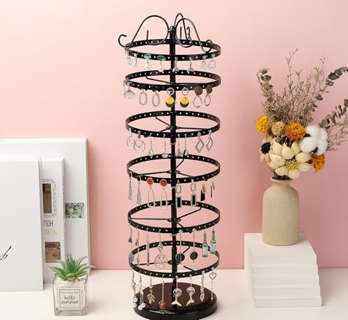 YYTECH Ohrring Aufbewahrung mit 6 Etagen, Metall Ohrringständer Drehbar Schmuckhalter Ohrringhalter, Schmuckständer, Schicht Schmuckständer, für Ohrring, Halskette, Armband (Schwarz)