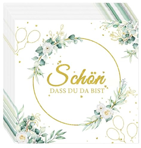 AuraFusion Servietten Schön DASS Du Da Bist – 20 Stück, Eukalyptus Design, Hochwertige Papierservietten, Ideal für Hochzeit, Geburtstag, Tischdeko