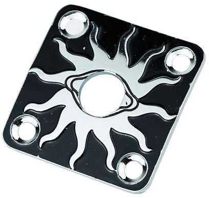 Guyker Guitar Jack Plate, Square Curved Stainless Steel Electric Guitar Bass JackPlate Cover Replacement Part 1 Piece (GJ011, Black+Chrome)