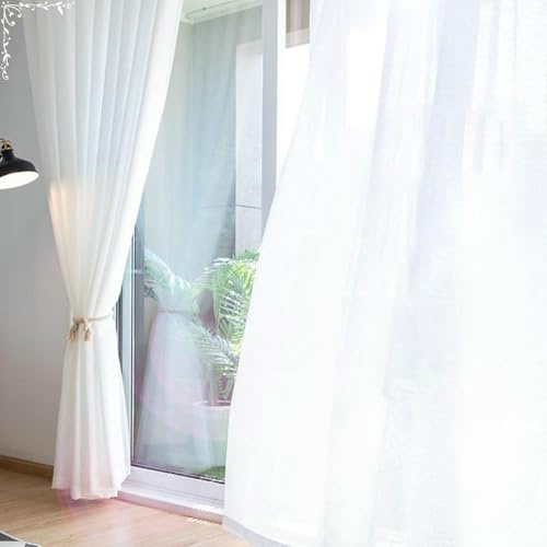 Calefee - Cortina de visillo (96 x 214, transparente, 2 unidades, color blanco, con ganchos, poliéster