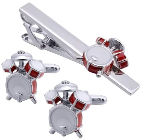 Hoite Batteria Uomo Gemelli e Fermacravatta Set Argento per Cravatta Regolare per Appassionati di Musica Accessorio in Ottone Anticorrosione per Uso Quotidiano Occasioni Speciali