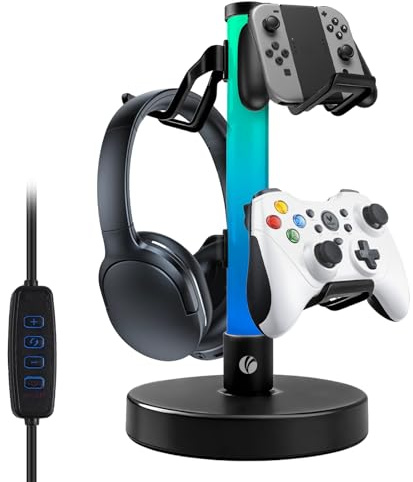 VCOM Headphone Stand with 17 Light Modes, Gaming Controller Holder with Remote Control, PC Gaming Accessories for Desk, Universal Organizer Xbox/PS5 Headset Stand Gamer gifts