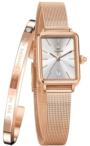 OLEVS Ladies Watch Rose Gold Stainless Steel Mesh Strap Ultra Thin Rose Gold Waterproof Japanese Quartz Dress Date Women Wrist Watch