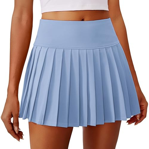 PINSPARK Tennisrock Damen Plissiert mit Taschen Hoher Bund Hosenrock Blau M