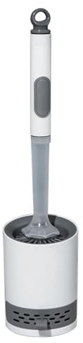 Dispensador de escobilla de inodoro de silicona – Limpiador de baño con relleno de líquidos, cepillo con botón de mango largo | Herramienta de limpieza de inodoro de suelo montado en la pared para el