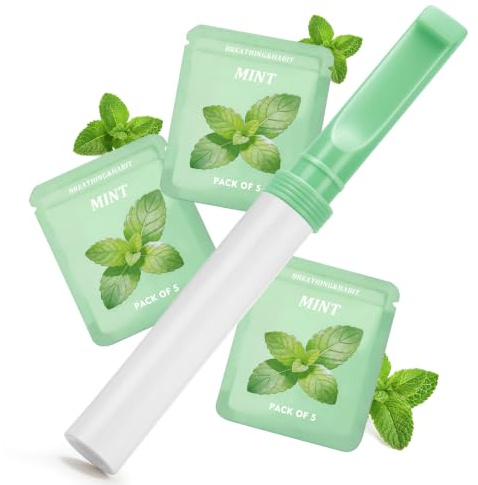 1 PC Mint Flavoured Air Inhaler Habit Replacing Breathing Stick,Version 2.0 Anxiety Relief Set with 3 Pack Mint Flavoured Filters(15 Pieces Filters in Total)