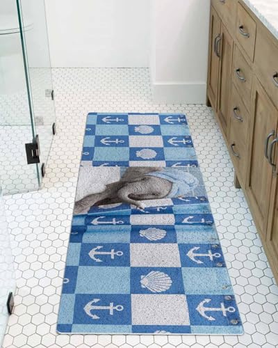 Funny Elephant Bathing Shower Mat Non Slip Bathtub Mat Shell Anchors Towel Modern Abstract Bath Mat Soft Loofah Shower Mats for Shower Tub Bathroom Quick Drying Foot Mat, 16x36 Inch