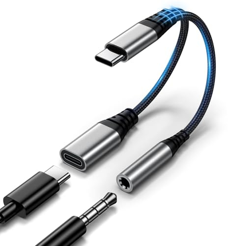USB C auf Klinke 3,5mm Adapter 60W, 2 in 1 Kopfhörer Adapter und Laden, USBC zu Schnellladung Aux Audio für iPhone 17 16 15 Plus Pro Max, iPad Pro Air Mini, Samsung S25 S24 S23 S22 Ultra, Google usw