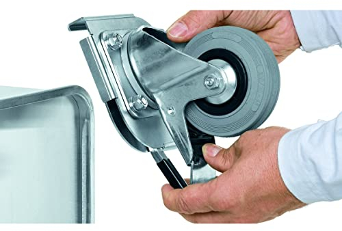 Zarges Fest Lenkrolle, Rad ø 100mm, 90kg, Ges H. 102mm, Platte, Gummi-Material inkl Bremse