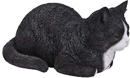 Vivid Arts Träumende Katze, schwarz-weiß, Kunstharz Gartendeko